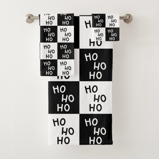 Moderne Festive Zwart Witte Ho Ho Slogan Kerstmis  Bad Handdoek (Insitu)