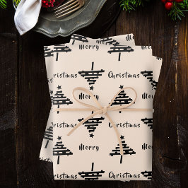 Moderne Festive Zwarte Beige Kerstboom Vakantie Inpakpapier Vel