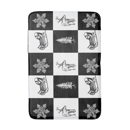 Moderne Festive Zwarte en Witte Kerstpatroon Badmat (Voorkant Verticaal)