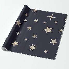Moderne Festive Zwarte Gouden Ster Rol  Cadeaupapier