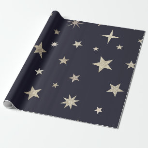 Moderne Festive Zwarte Gouden Ster Rol Cadeaupapier