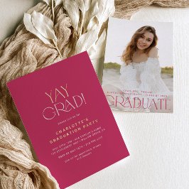 Moderne Fete Folie | Pink Yay Afstudeerder Foto Af Folie Uitnodiging