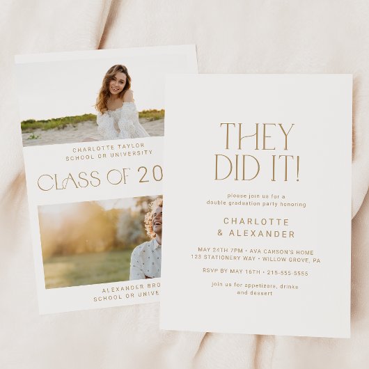 Moderne Fete Gold Foto Dubbele Afstudeerfeest Kaart