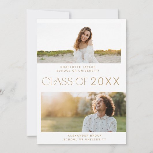 Moderne Fete Gold Foto Dubbele Afstudeerfeest Kaart (Achterkant)