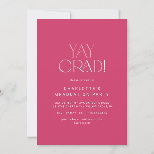 Moderne fete | Hot Pink Yay Afstudeerder Graduatio Kaart (Voorkant)