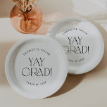 Moderne fete | Minimal Yay Afstudeerder Afstuderen Papieren Bordje<br><div class="desc">Deze moderne fete yay afstudeerder afstuderen borden zijn ideaal voor een eenvoudig afstudeerder feest. Het ontwerp heeft een elegante boho-typografie met een vleugje verfijnde stijl in minimalistisch zwart-wit. Personaliseer uw papieren borden met de naam van het afstuderen en het lesjaar.</div>