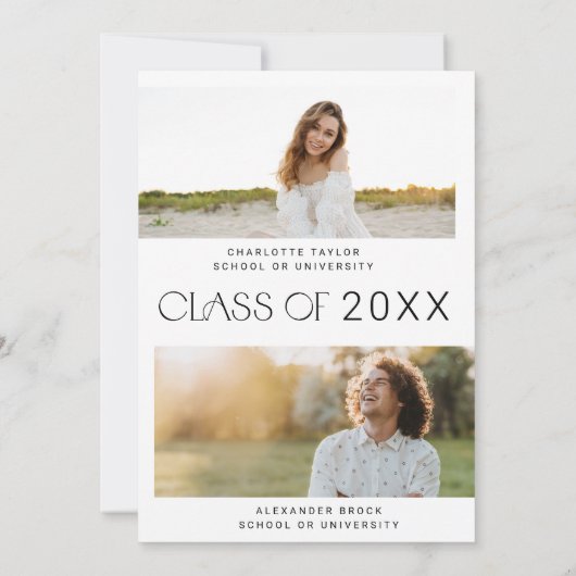 Moderne Fete Minimale Foto Dubbele Afstudeerfeest Kaart (Achterkant)