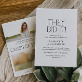 Moderne Fete Minimale Foto Dubbele Afstudeerfeest Kaart