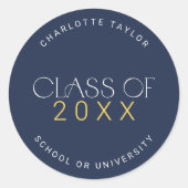 Moderne Fete Navy Gold Class van 2025 Afstuderen Ronde Sticker (Voorkant)