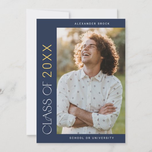 Moderne fete | Navy Gold Hij deed het foto Afstude Kaart (Achterkant)