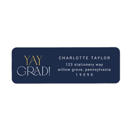 Moderne fete | Navy Gold Yay Afstudeerder Afstuder Etiket (Voorkant)