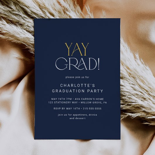 Moderne fete | Navy Gold Yay Afstudeerder Graduati Kaart