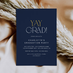 Moderne fete   Navy Gold Yay Afstudeerder Graduati Kaart