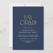 Moderne fete | Navy Gold Yay Afstudeerder Graduati Kaart (Voorkant)