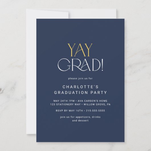 Moderne fete | Navy Gold Yay Afstudeerder Graduati Kaart (Voorkant)