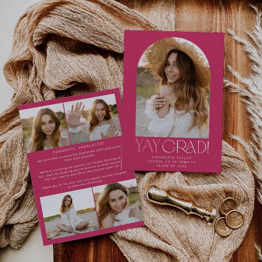 Moderne fete | Roze Yay Afstudeerder foto boog Afs Aankondiging