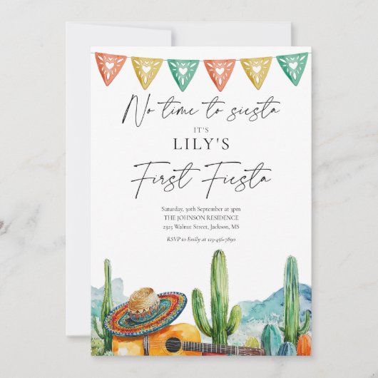 Moderne Fiesta Waterverf Cactus 1e verjaardag Kaart (Voorkant)