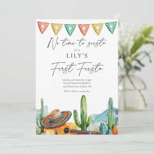 Moderne Fiesta Waterverf Cactus 1e verjaardag Kaart (Staand voorkant)