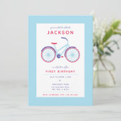 Moderne Fiets Blauw en Rood Verjaardag Kaart (Staand voorkant)