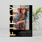 Moderne FIFTY Foto 50th Birthday Party Invitation Folie Uitnodiging (Staand Voorkant)
