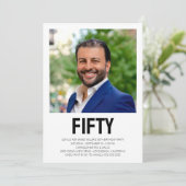 Moderne FIFTY Foto 50th Birthday Party Kaart (Staand voorkant)