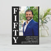 Moderne FIFTY Foto 50th Birthday Party Kaart (Staand voorkant)