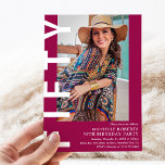 Moderne FIFTY Foto 50th Birthday Party Kaart<br><div class="desc">Markeer de grote Five-O met flair! Onze moderne 50e verjaardag uitnodiging is ontworpen om zo trendy als je bent. Met een gestroomlijnde wijnachtergrond die u gemakkelijk kunt wijzigen in elke gewenste kleur en een gewaagde witte 'FIFTY'-tekst, is dit de perfecte manier om de toon te zetten voor een onvergetelijk feest....</div>