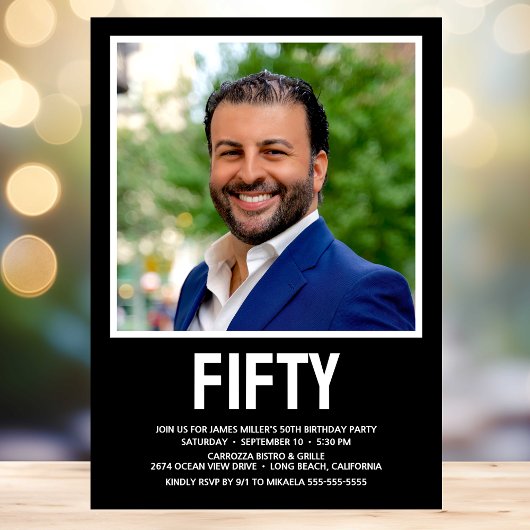 Moderne FIFTY Foto 50th Birthday Party Kaart