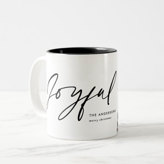 Moderne filmstrip 5 Foto Joyful Kerstgreen Tweekleurige Koffiemok (Voorkant links)