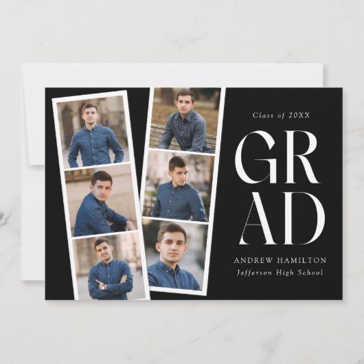 Moderne Filmstrip Black 6 Foto Afstuderen Aankondiging (Voorkant)