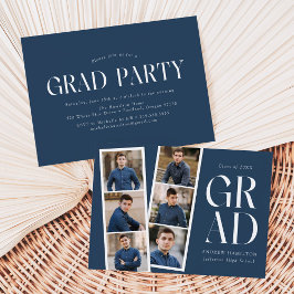Moderne Filmstrip Blauw 6 Foto Graduation Party Kaart