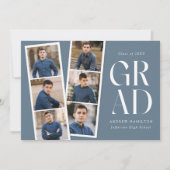 Moderne Filmstrip Blauw 6 Foto Graduation Party Kaart (Voorkant)