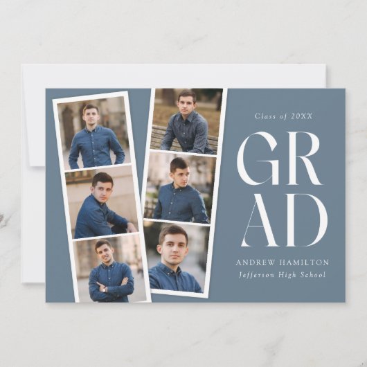 Moderne Filmstrip Blauw 6 Foto Graduation Party Kaart (Voorkant)