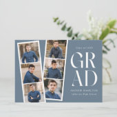 Moderne Filmstrip Blauw 6 Foto Graduation Party Kaart (Staand voorkant)