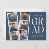 Moderne filmstrip Navy 6 Foto Collage Afstuderen Aankondiging (Voorkant)