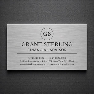 Moderne financiële adviseur Metallic Luxe Monogram Visitekaartje