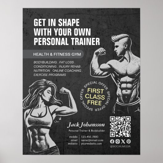 Moderne Fitness Trainer Bodybuilding Gym Instructo Poster (Voorkant)