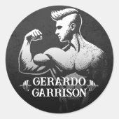 Moderne Fitness Trainer Bodybuilding Gym Instructo Ronde Sticker (Voorkant)