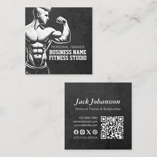 Moderne Fitness Trainer Bodybuilding Gym Instructo Vierkante Visitekaartje (Voorkant / Achterkant)