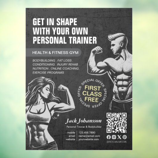 Moderne fitness trainer bodybuilding sportschool i raamsticker (Vel 3)