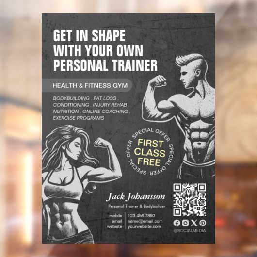 Moderne fitness trainer bodybuilding sportschool i raamsticker (Vel 2)