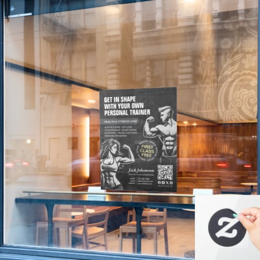 Moderne fitness trainer bodybuilding sportschool i raamsticker (Cafe Raam)