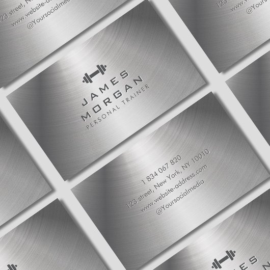 Moderne Fitness Trainer Dumbbell Metalen Textuur Visitekaartje