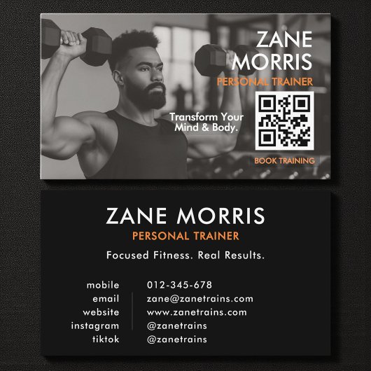 Moderne fitnesscoach foto QR-code Visitekaartje