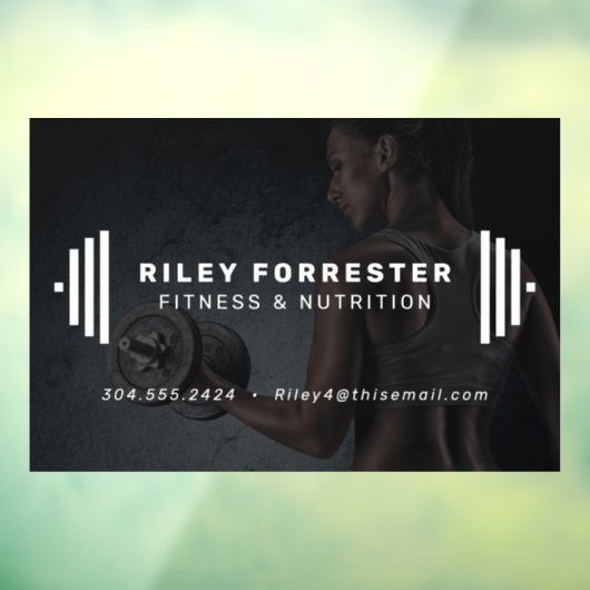 Moderne fitnesstrainer barbell-fotobusiness raamsticker (Vel 3)