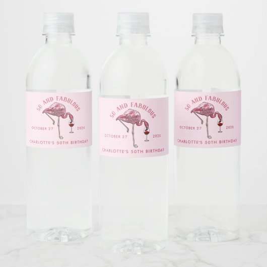 Moderne Flamingo 50ste Verjaardagsfeest Custom Waterfles Etiket (Flessen)