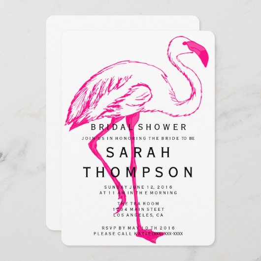 Moderne Flamingo Bruids Douche Uitnodiging (Voorkant / Achterkant)