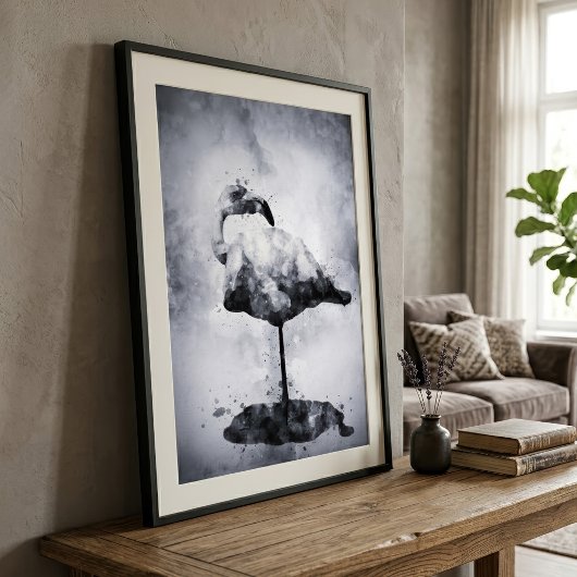 Moderne Flamingo Zwart en Wit Aquarel Kunst Foto Afdruk