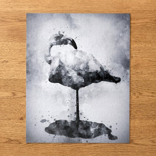 Moderne Flamingo Zwart en Wit Aquarel Kunst Legpuzzel
