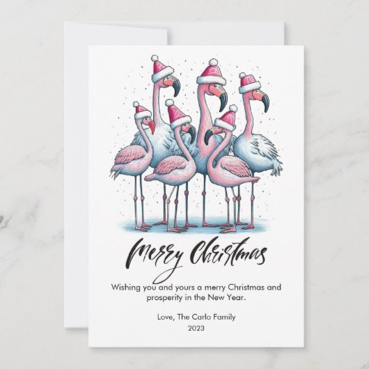 Moderne Flamingo's Huisdier Liefhebber Kerstflat Feestdagenkaart (Voorkant)